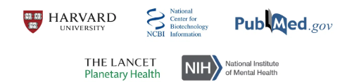Logomarcas: Harvard University, National Center for Biotechnology Information, PubMed.gov, The Lancet Planetary Health e National Institute of Mental Health
